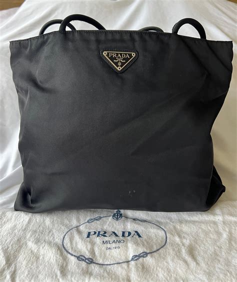 prada black nylon tote shoulder bag|prada nylon tote bag large.